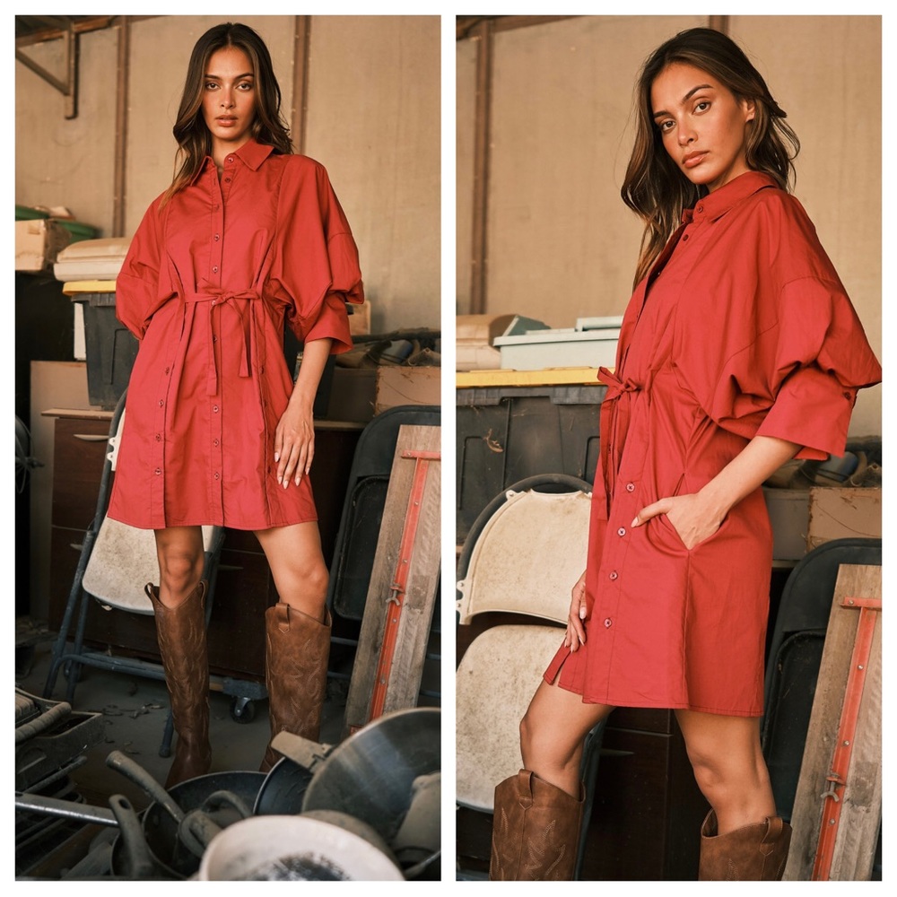 Fabulous Chic Button Detailed Balloon Sleeve  Dress Tunic